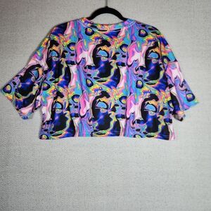 Neon Swirl Cropped Oversized Tee Shirt Size L Multicolor